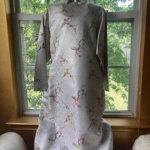 White satin dress, size 12, Asian inspired print